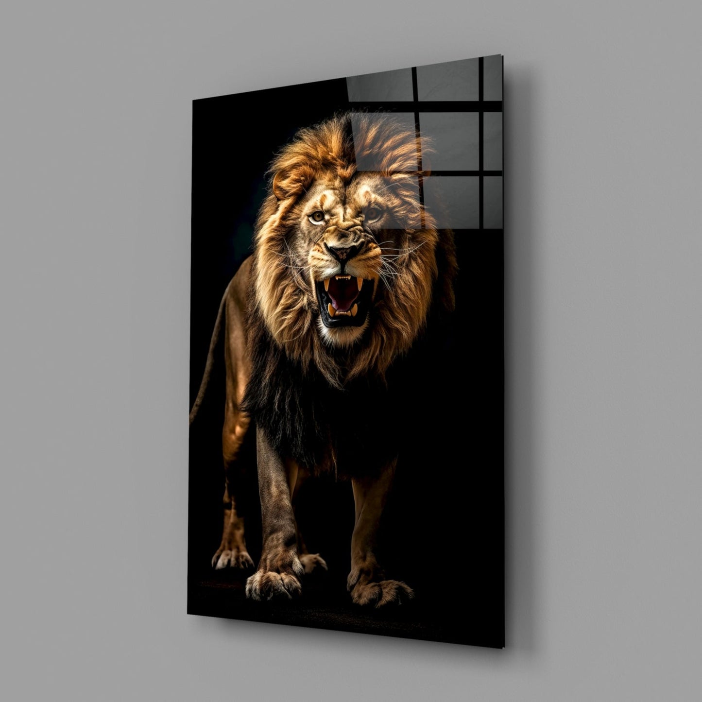 Lion in the Dark Glass Wall Art|| Designer's Collection