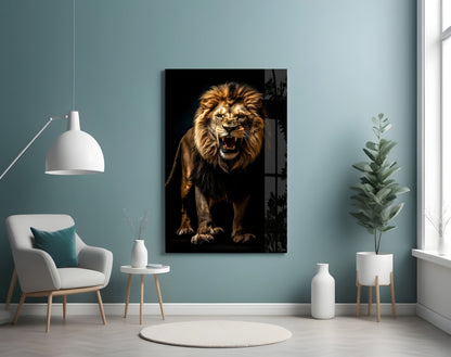 Lion in the Dark Glass Wall Art|| Designer's Collection