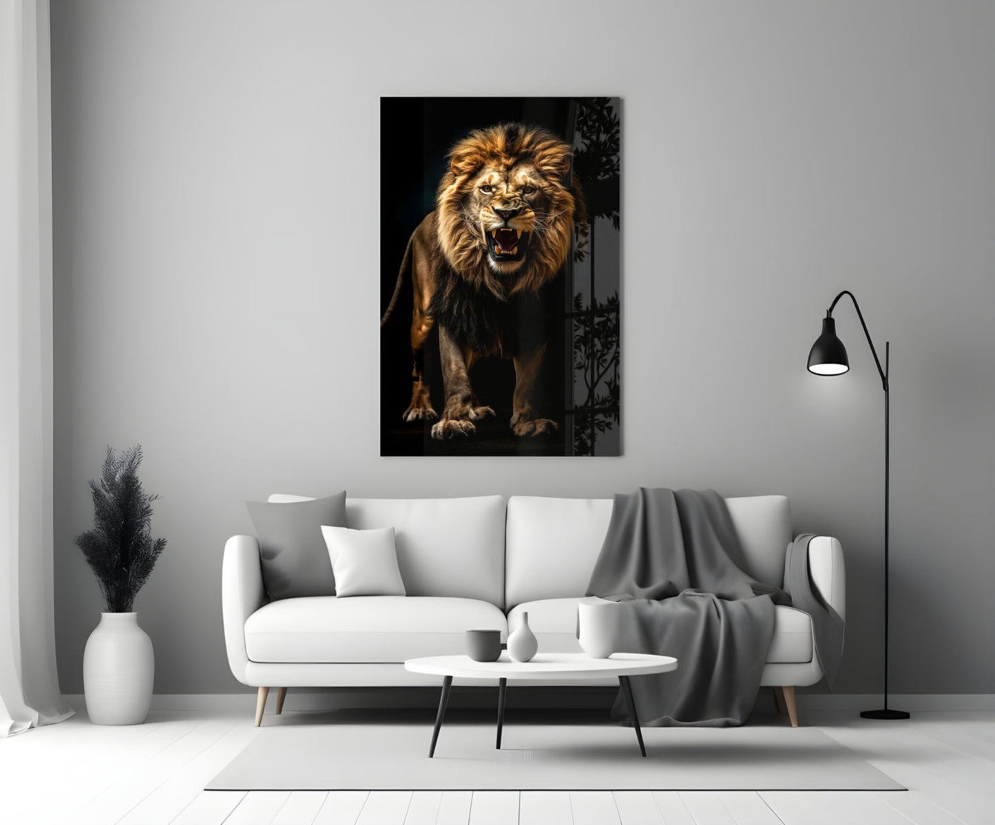 Lion in the Dark Glass Wall Art|| Designer's Collection