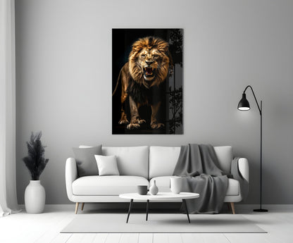 Lion in the Dark Glass Wall Art|| Designer's Collection