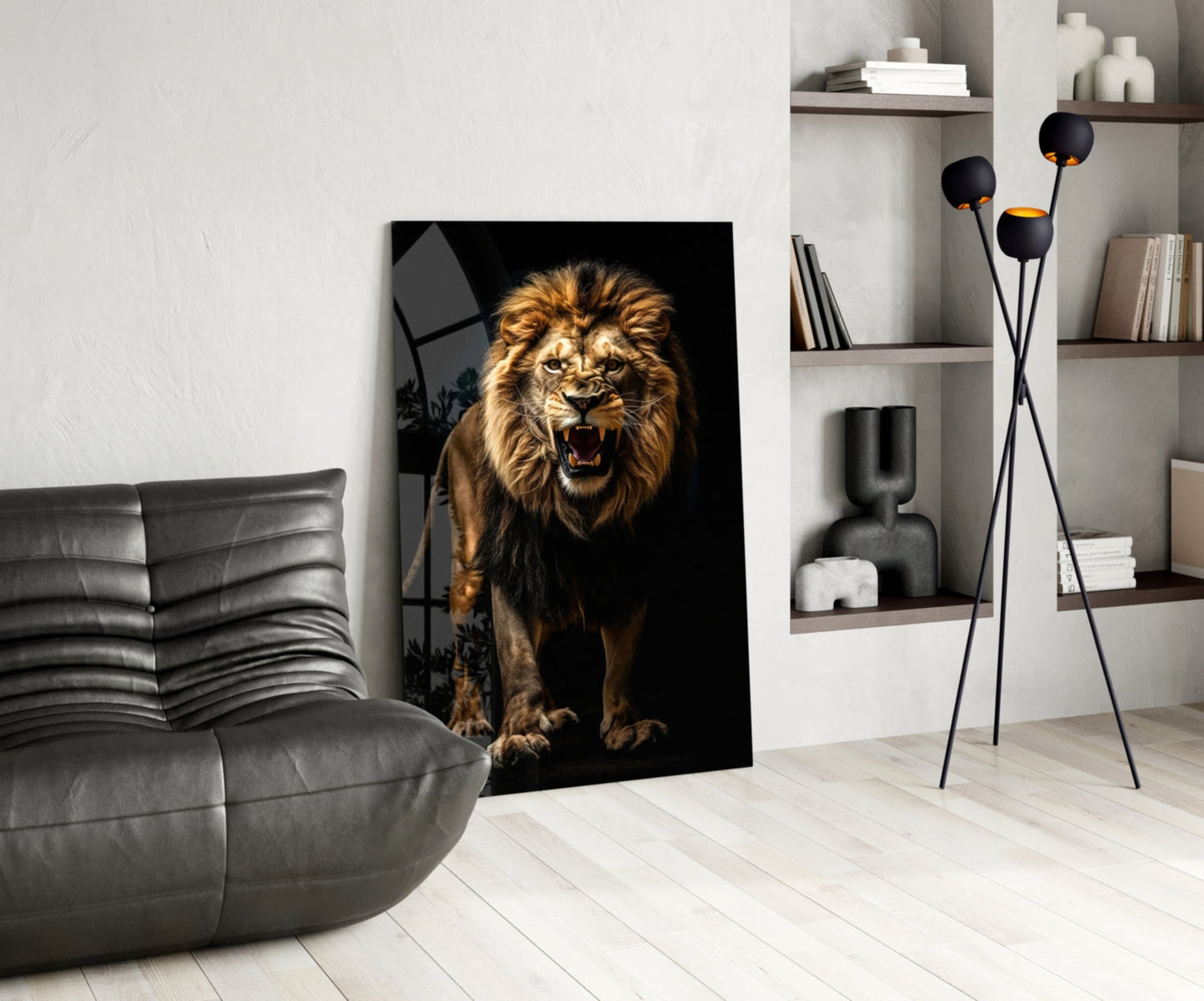 Lion in the Dark Glass Wall Art|| Designer's Collection