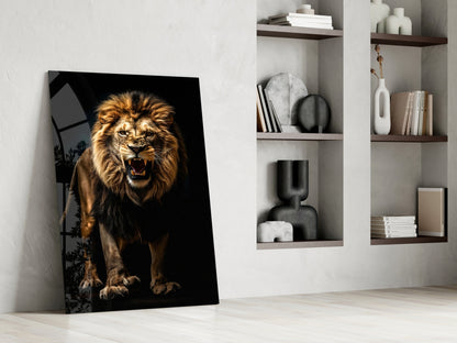 Lion in the Dark Glass Wall Art|| Designer's Collection