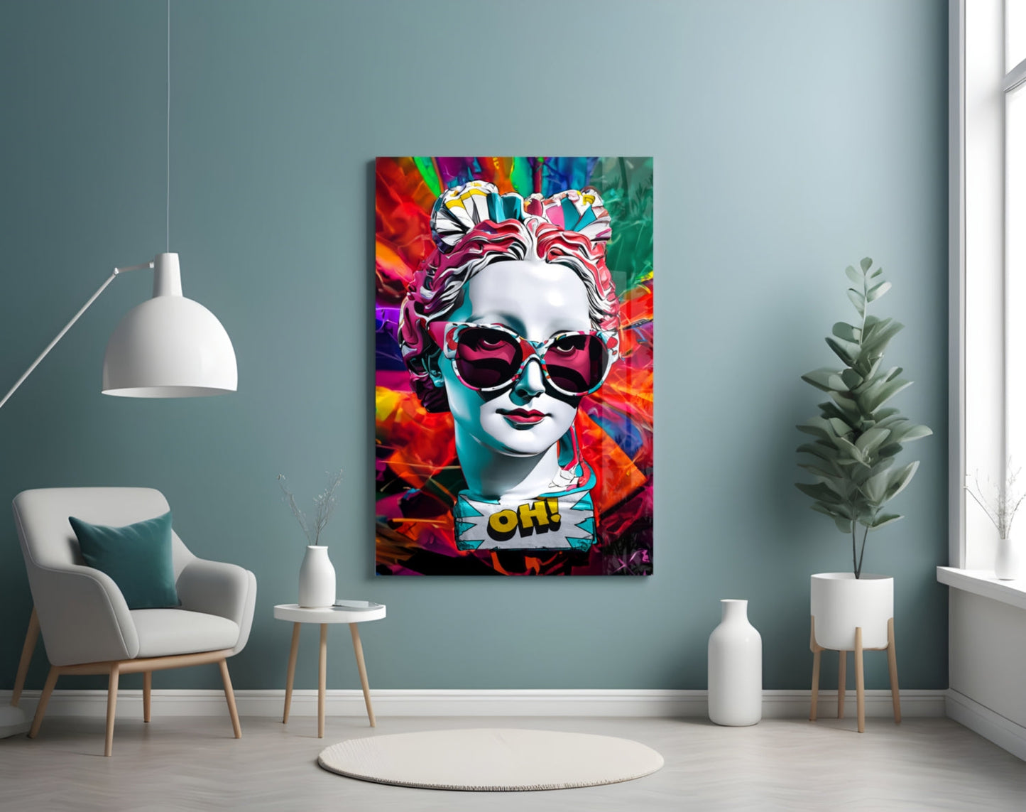 Rainbow Swirl Backdrop Statue Head Glass Wall Art