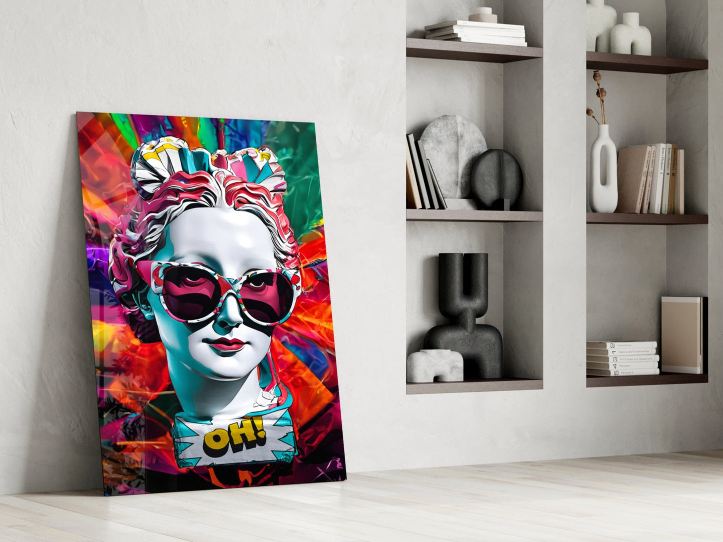 Rainbow Swirl Backdrop Statue Head Glass Wall Art
