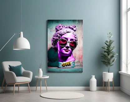 Purple Statue Head Mint Wall Glass Wall Art