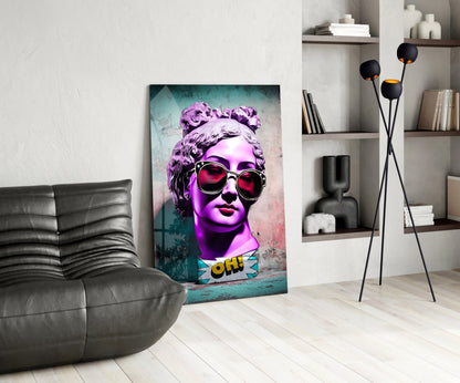 Purple Statue Head Mint Wall Glass Wall Art