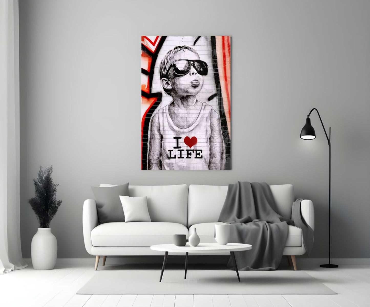 Red Graffiti Sunglasses Boy Glass Wall Art