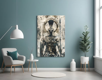 Armored Spartan Compass Glass Wall Art