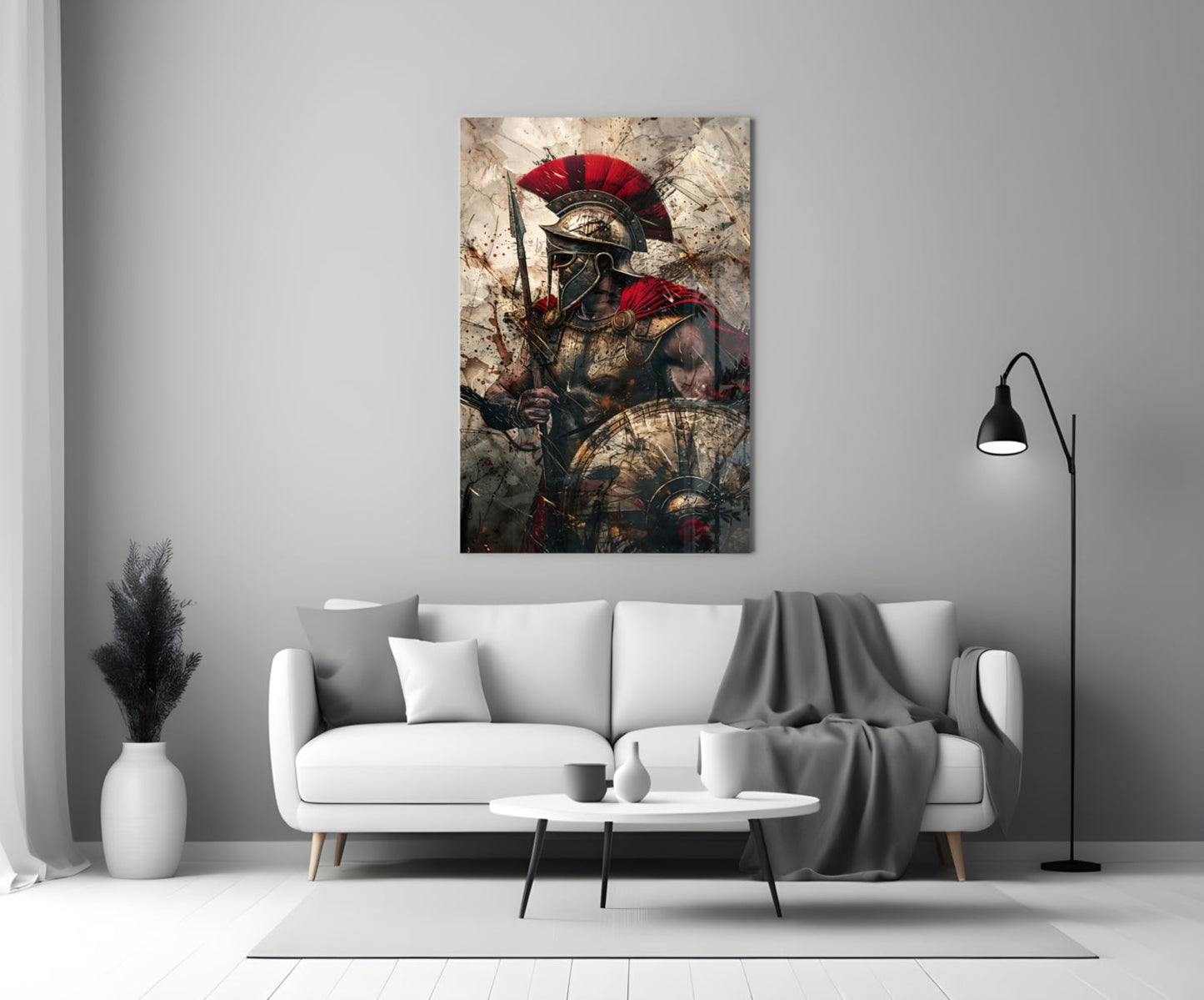 Red Crest Gladiator Shield Glass Wall Art