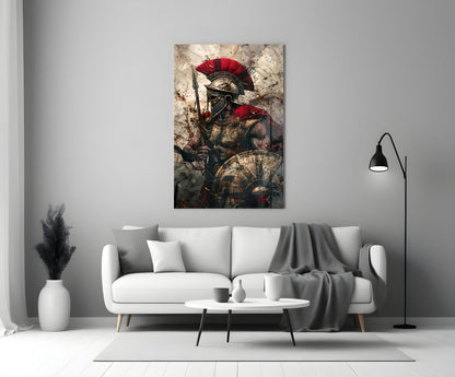 Red Crest Gladiator Shield Glass Wall Art