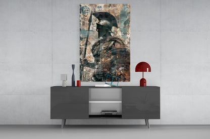 Spartan Spear and Round Shield Glass Wall Art