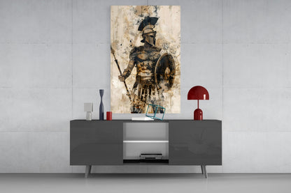 Sepia Warrior Round Shield Glass Wall Art