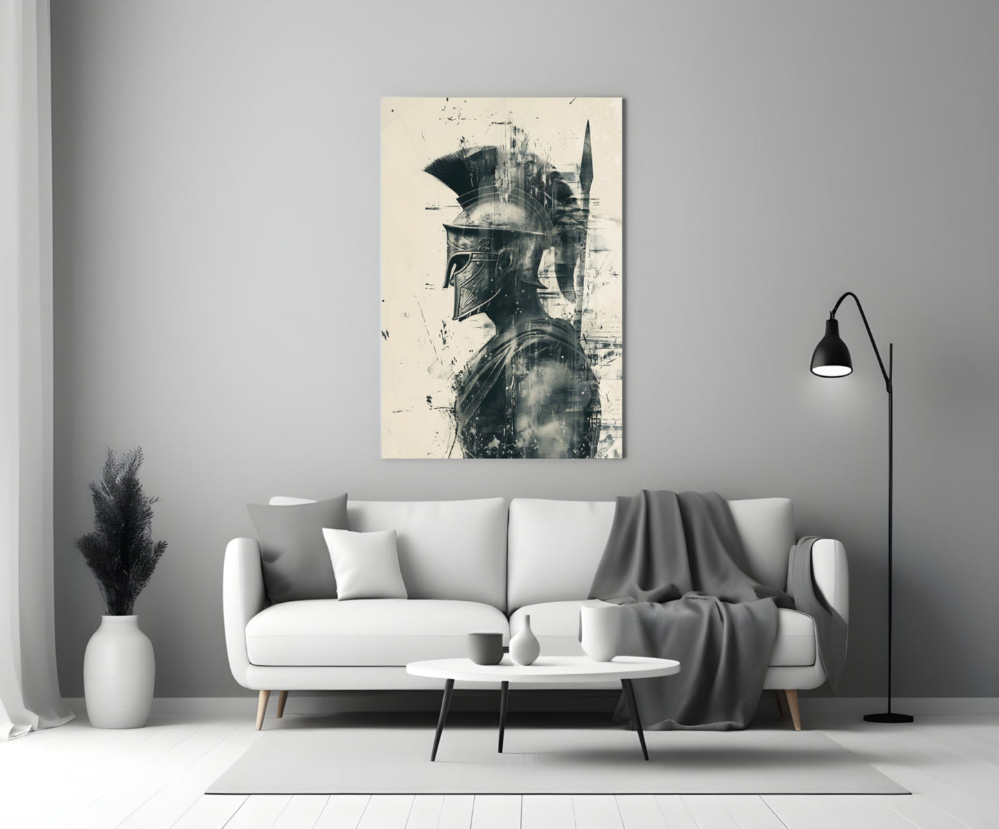 Monochrome Ink Spartan Helmet Glass Wall Art