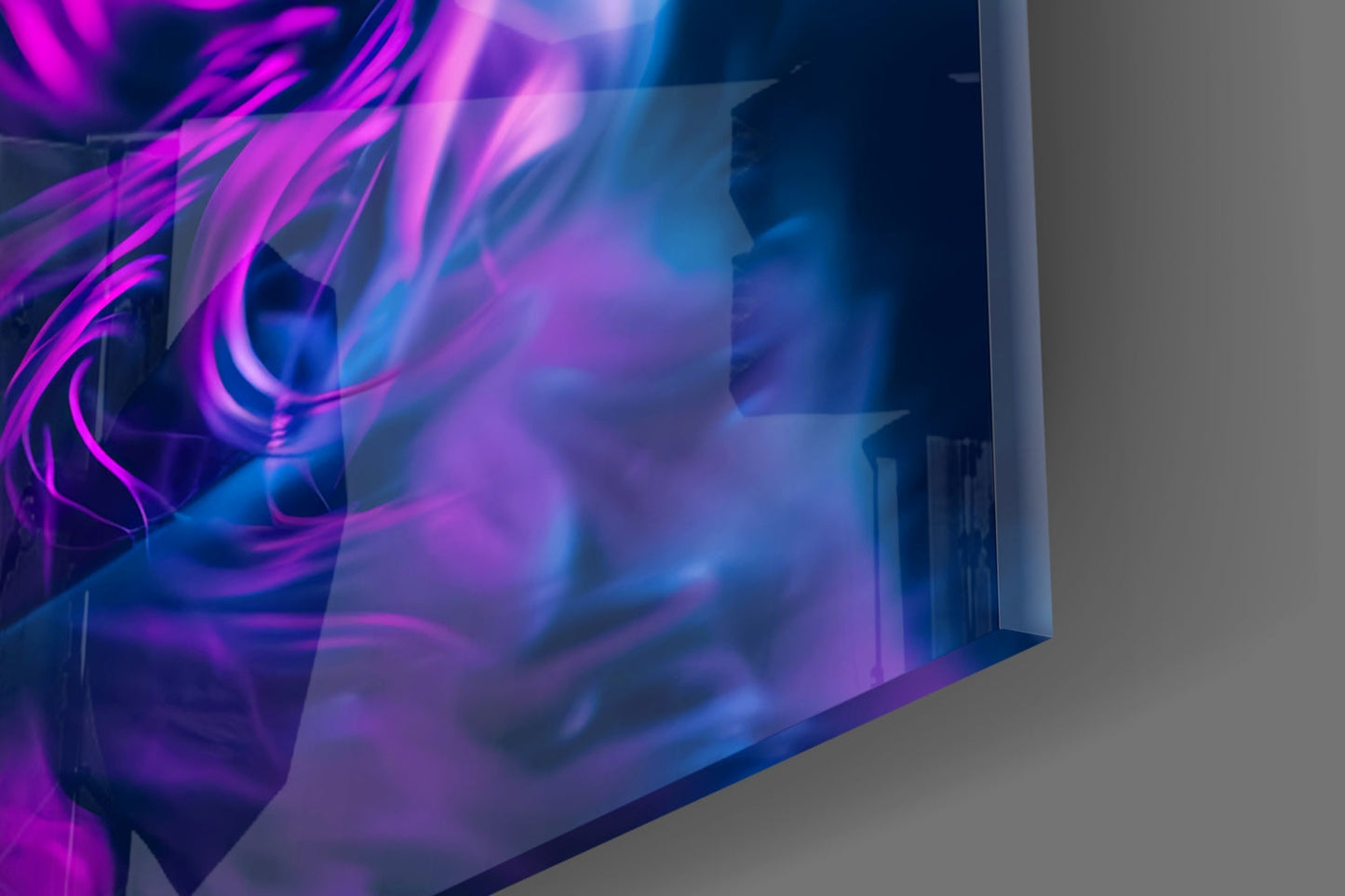 Magenta Glow Retriever Dog with Glasses Glass Wall Art