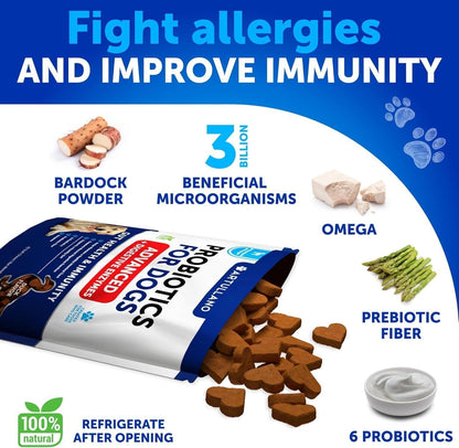 Probiotics for Dogs 70 Chews Duck Flavor Gut Health & Prebiotics