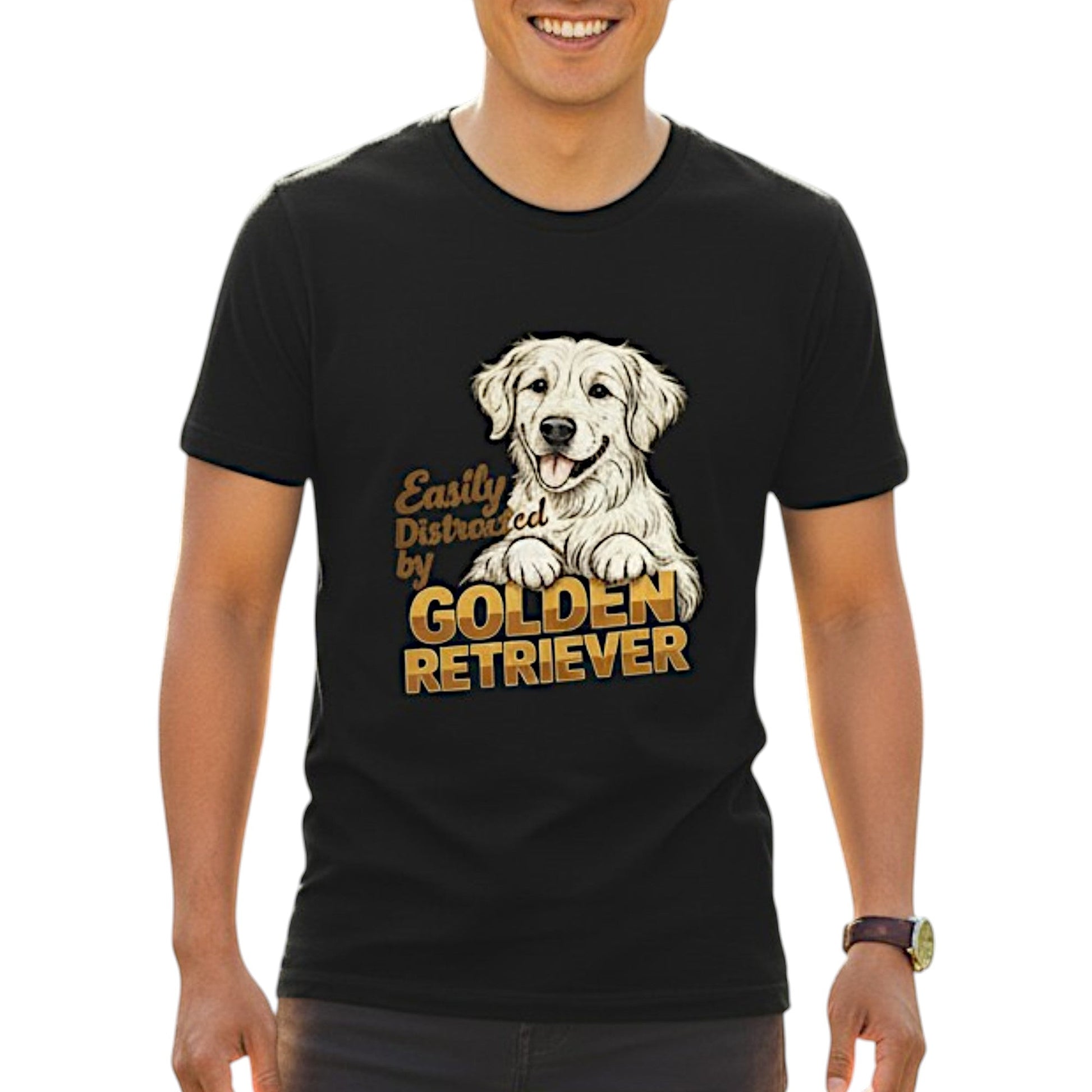 Easily Distracted By Golden Retriever Graphic T-Shirt Cotton Unisex Casual Dog Lover Wear