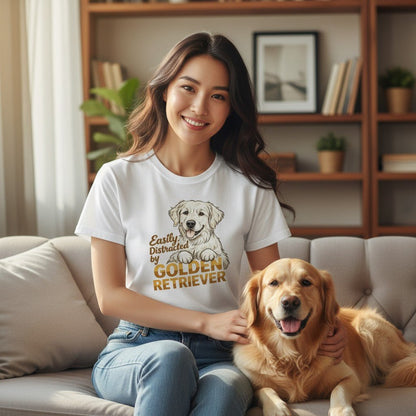 Easily Distracted By Golden Retriever Graphic T-Shirt Cotton Unisex Casual Dog Lover Wear