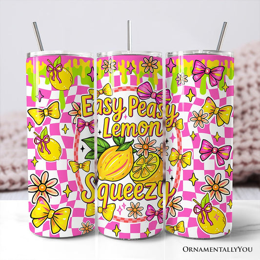 Easy Peasy Lemon Squeezy 20oz Personalized Tumbler With Lid and Stainless Steel Straw, Coquette Summer Fruit Gift Cup
