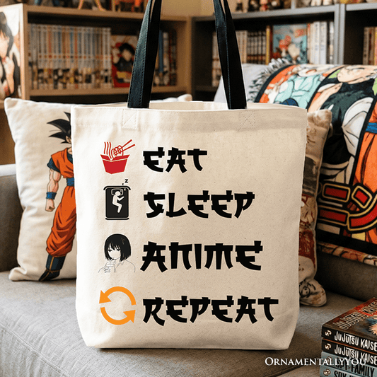 Eat Sleep Anime Repeat Tote Bag, Funny Gift Shopper For Anime Lover