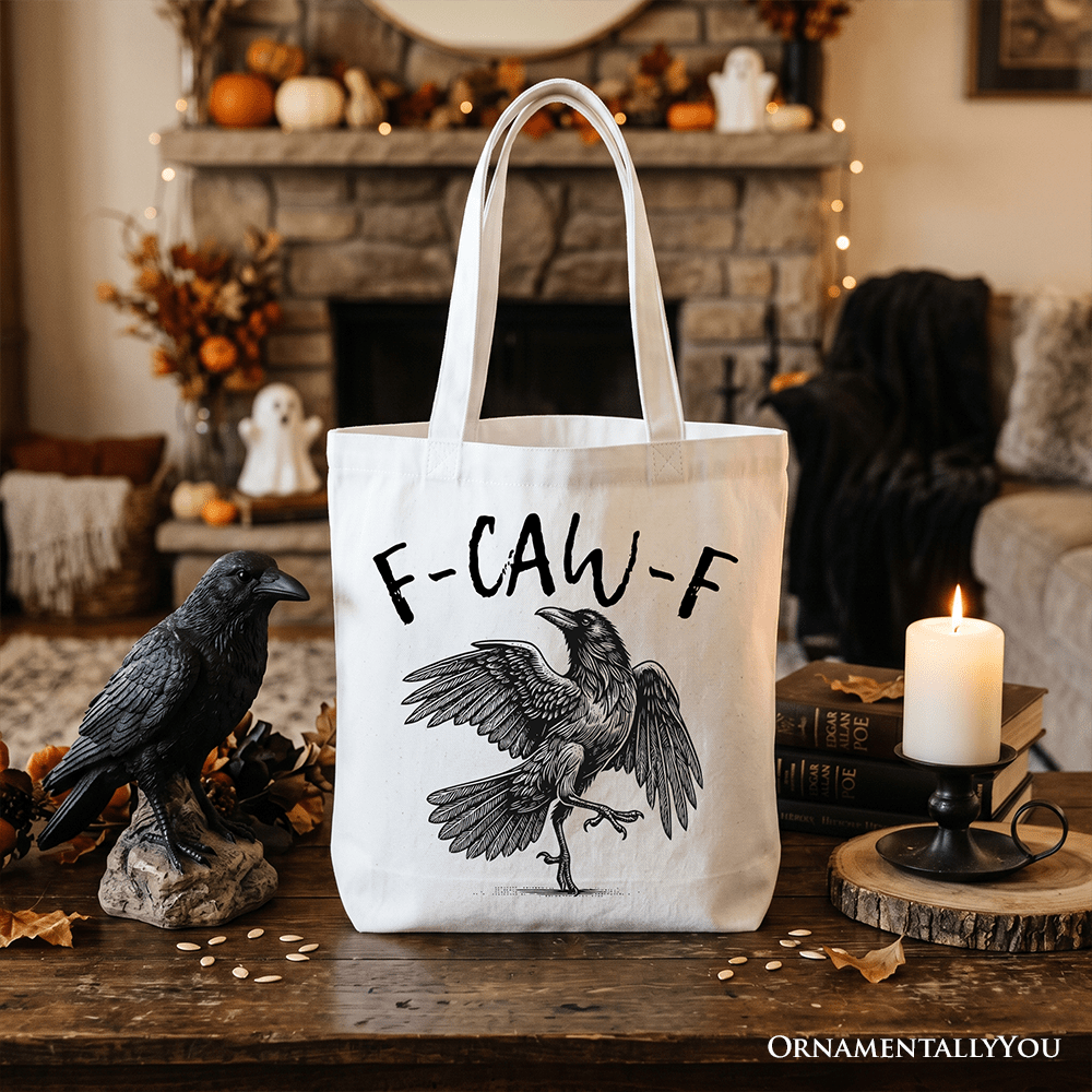 F-CAW-F Gothic Raven Tote Bag, Snarky Halloween Gift Shopper for Sassy Goths and Crow Lovers