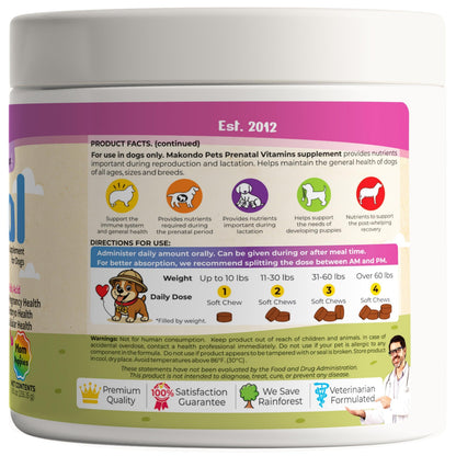Dog Prenatal Vitamins 120 Soft Chews Folic Acid Zinc B-Complex DHA & EPA