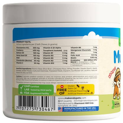 Dog Multivitamin 12-in-1 120 Soft Chews Glucosamine Probiotics & Cranberry