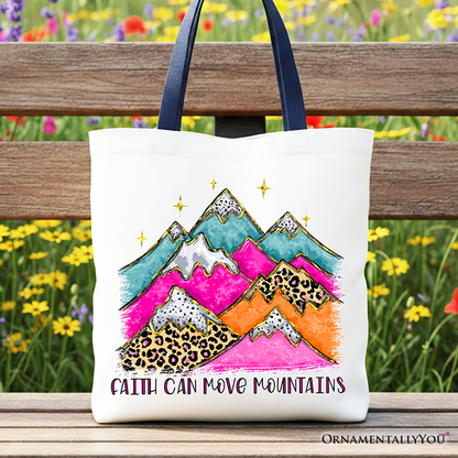 Faith Can Move Mountains Christian Tote Bag, Leopard Inspirational Gift Shopper