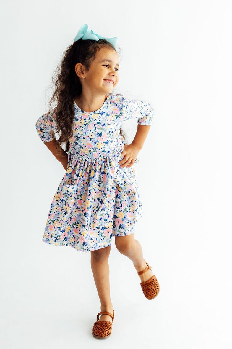 Fall Floral 3/4 Sleeve Pocket Twirl Dress