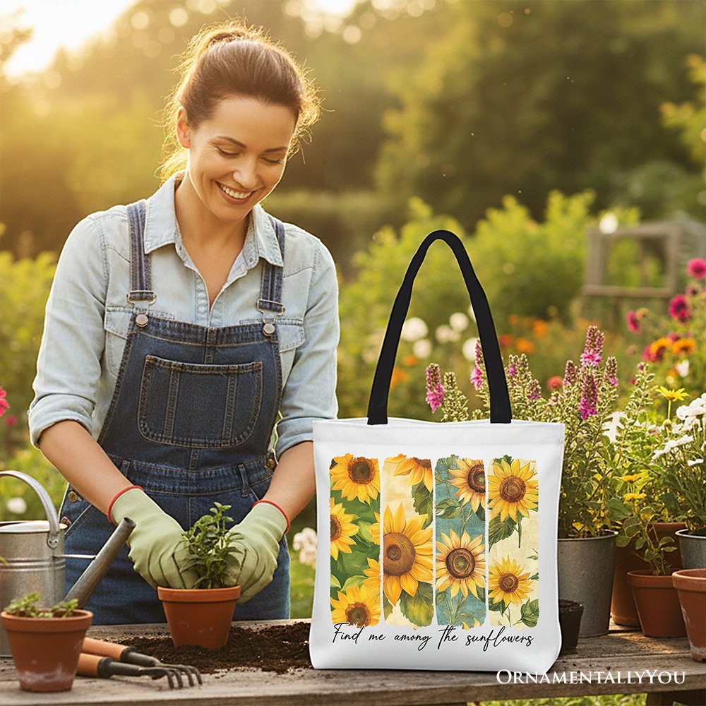 Find Me Among the Sunflowers Floral Canvas Tote Bag, Trendy Women Gift