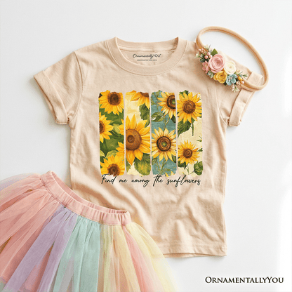 Find Me Among the Sunflowers Kids T-Shirt, Floral Tee for Youth Girls
