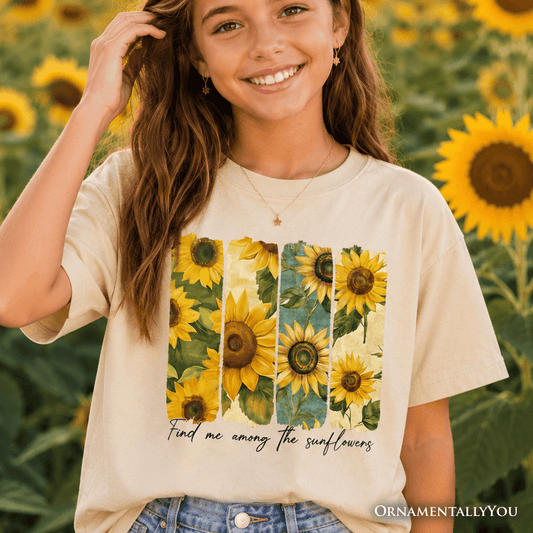 Find Me Among the Sunflowers Kids T-Shirt, Floral Tee for Youth Girls