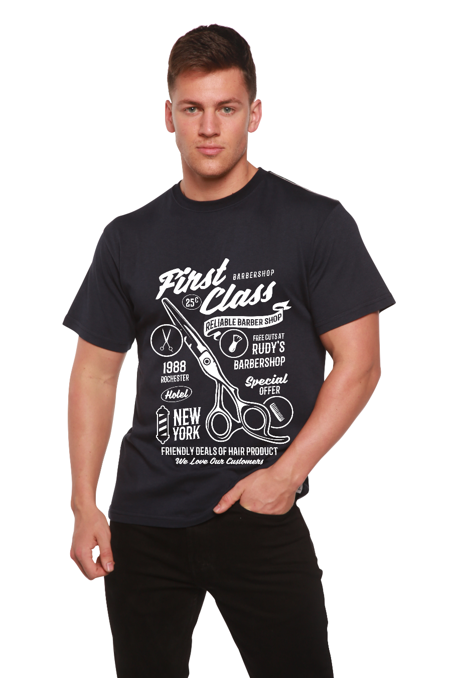 First Class Barber Men's Bamboo Viscose/Organic Cotton Short Sleeve Graphic T-Shirt - Shaketea