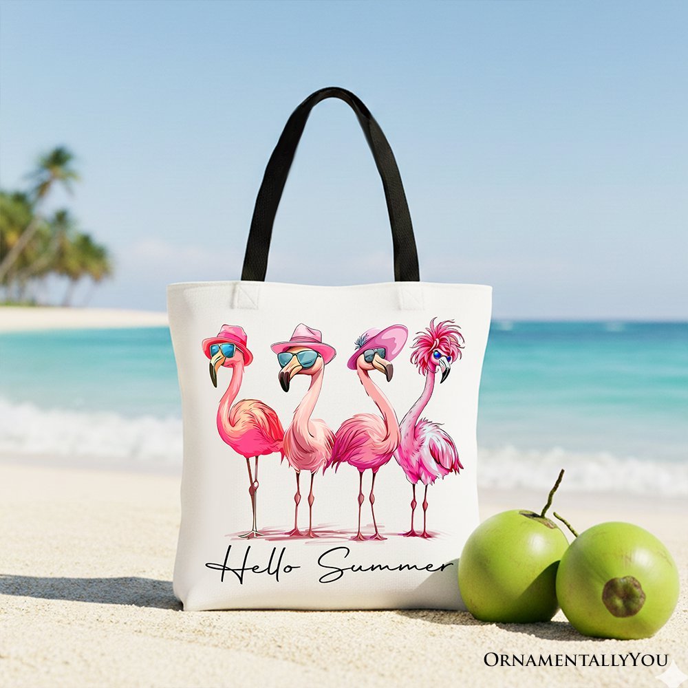 Flamingo Hello Summer Canvas Tote Bag, Retro Gift Shopper with Tropical Birds