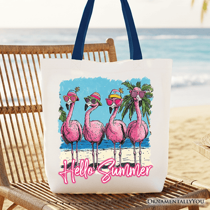 Flamingo Hello Summer Tote Bag, Tropical Beach Vacation Gift Shopper