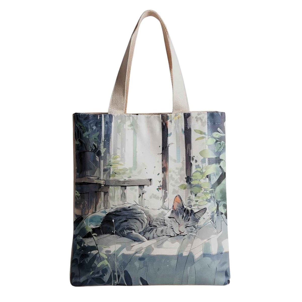 Flannel Cat Tote Bag – Zippered, Two-Sided Printed Shoulder Bag