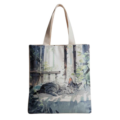 Flannel Cat Tote Bag – Zippered, Two-Sided Printed Shoulder Bag