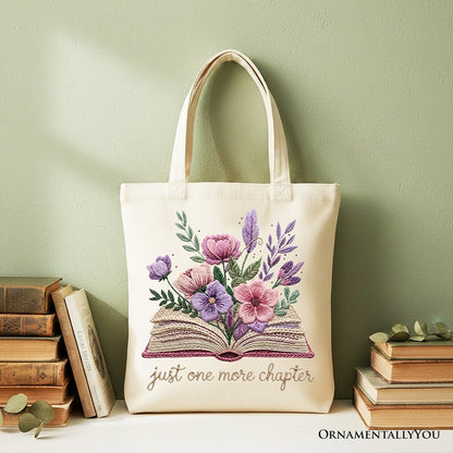 Floral Book Printed Faux Yarn Crochet Tote Bag, Just One More Chapter Bookworm Gift Shopper