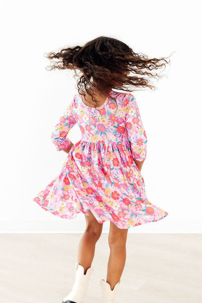 Fluttering Garden 3/4 Sleeve Pocket Twirl Dress