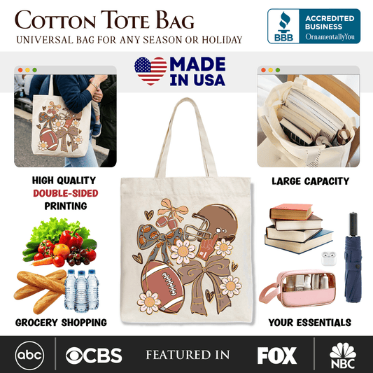 Football Mom Coquette Bow Daisy Tote Bag, Retro Fall Game Day Preppy Gift Shopper