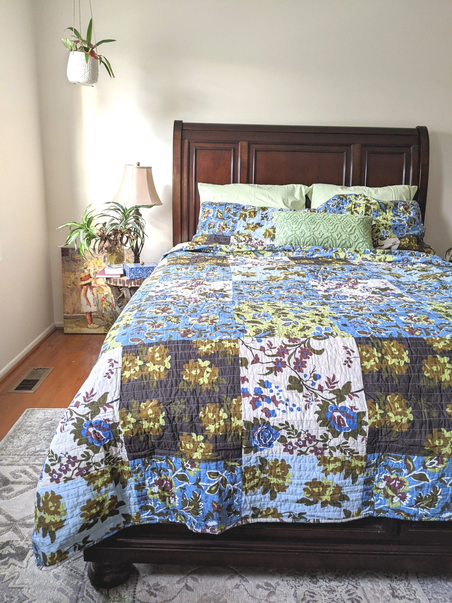 Tache Mystical Forest Green Blue Leaves Cotton Quilt Set (KST1504)