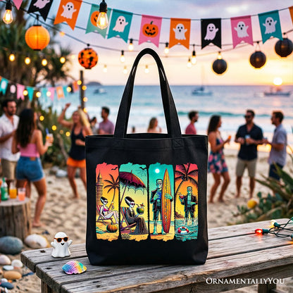 Frankenstein's Beach Vacation Tote Bag, Retro Neon Surf Style Gift Shopper for Horror Fans with Summer Vibes - Shaketea