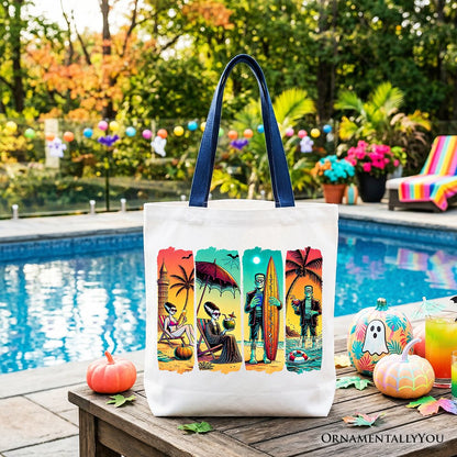 Frankenstein's Beach Vacation Tote Bag, Retro Neon Surf Style Gift Shopper for Horror Fans with Summer Vibes - Shaketea