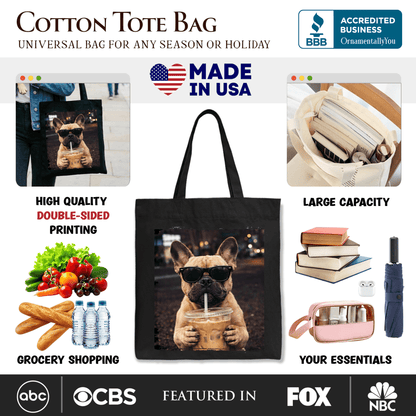 French Bulldog Iced Coffee Tote Bag, Funny Dog Parents Gift Shopper