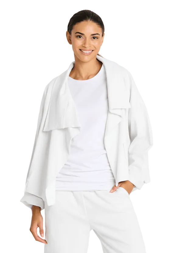 French Terry Cropped Asymmetrical Jacket - White