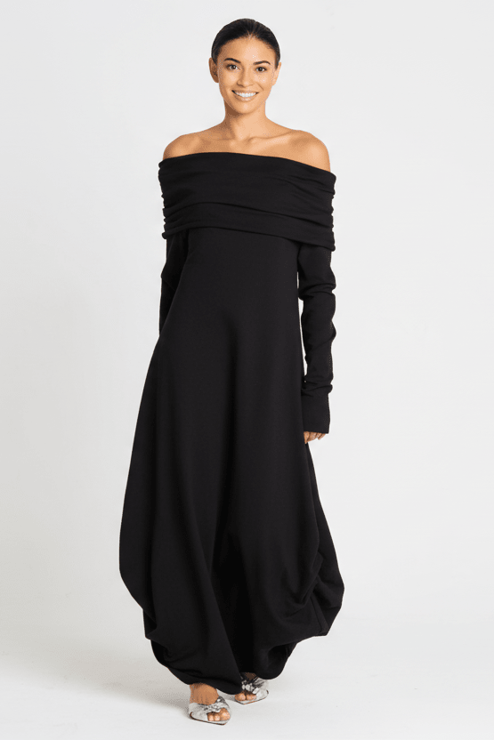 French Terry Curtain Dress - Black