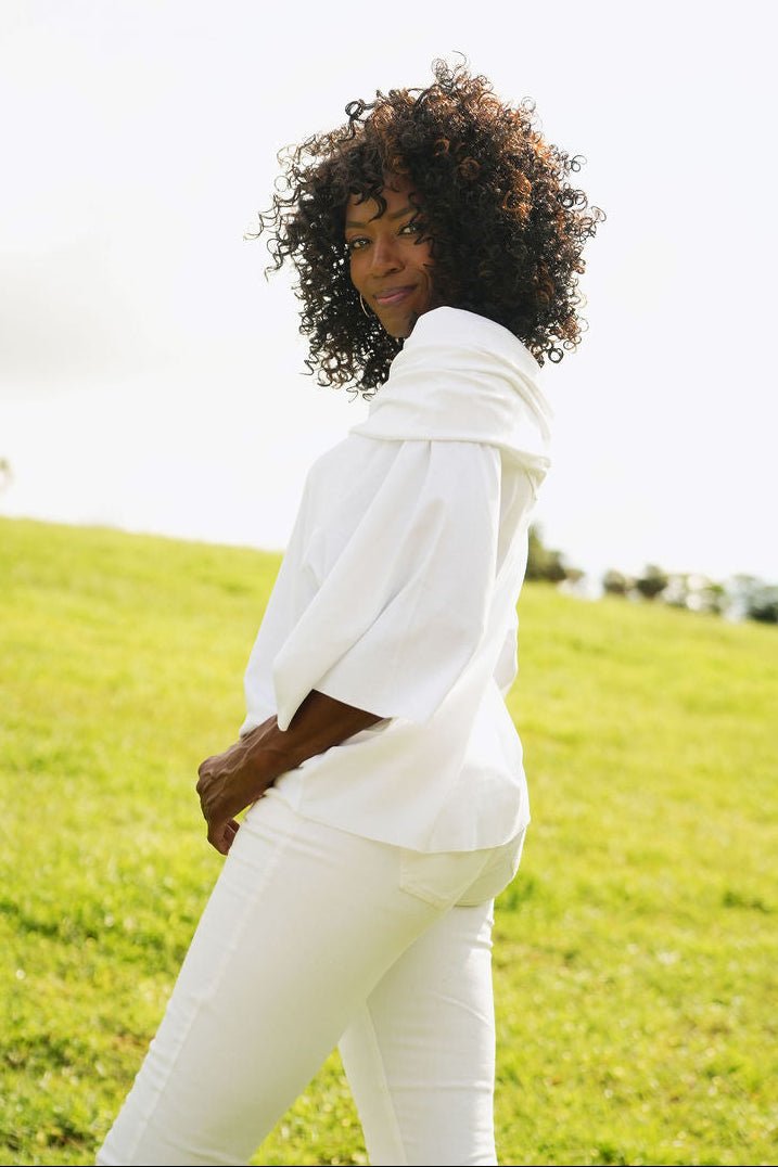 French Terry Jackie O Top - White