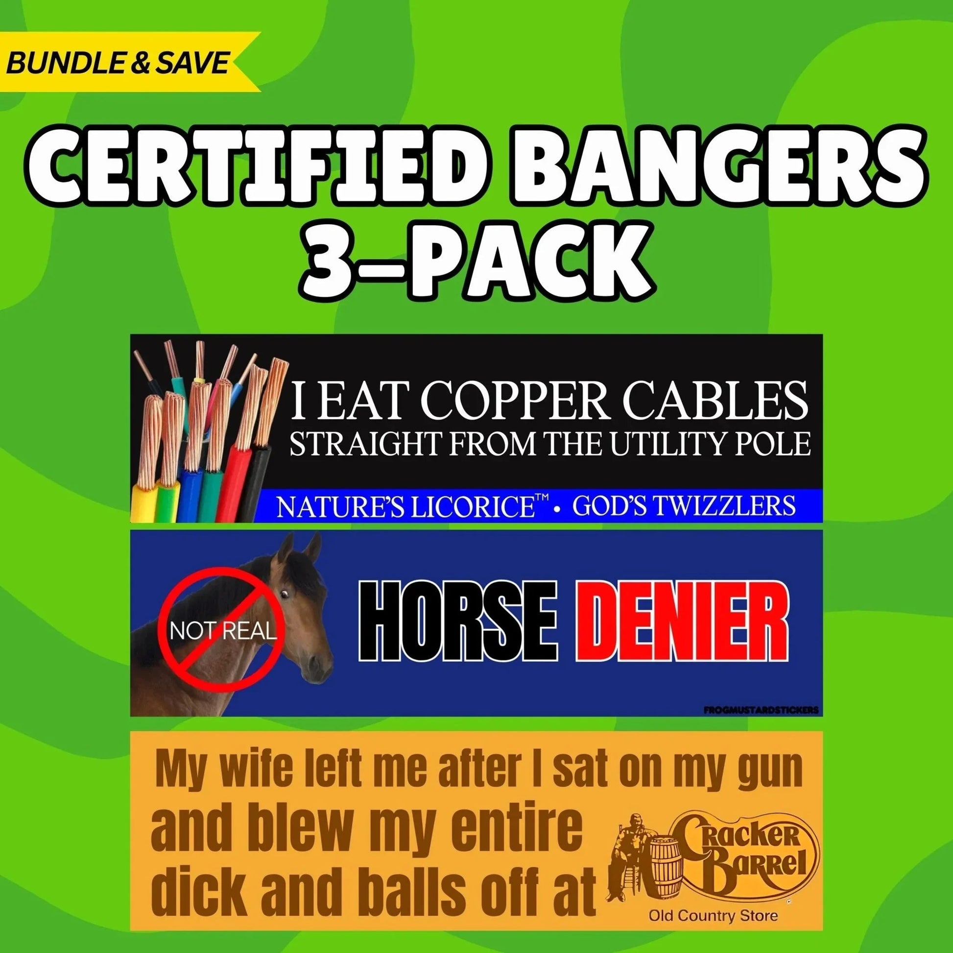 Frog Mustard Certified Bangers 3-Pack Bundle Sticker or Magnets