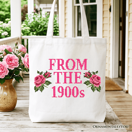 From The 1900s Floral Printed Faux Embroidery Tote Bag, Sarcastic Vintage Gift Shopper