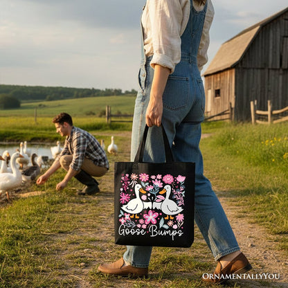 Funny Goose Bumps Floral Canvas Tote Bag, Sarcastic Goose Gift Shopper