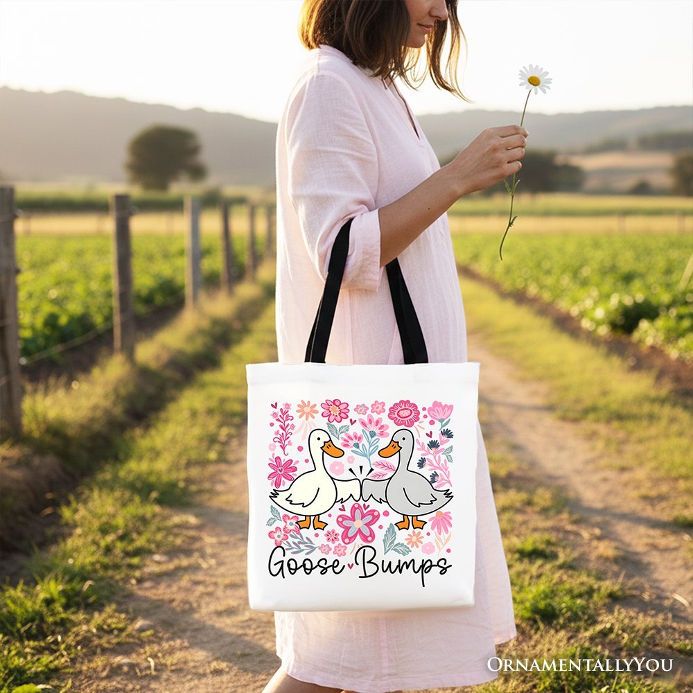 Funny Goose Bumps Floral Canvas Tote Bag, Sarcastic Goose Gift Shopper